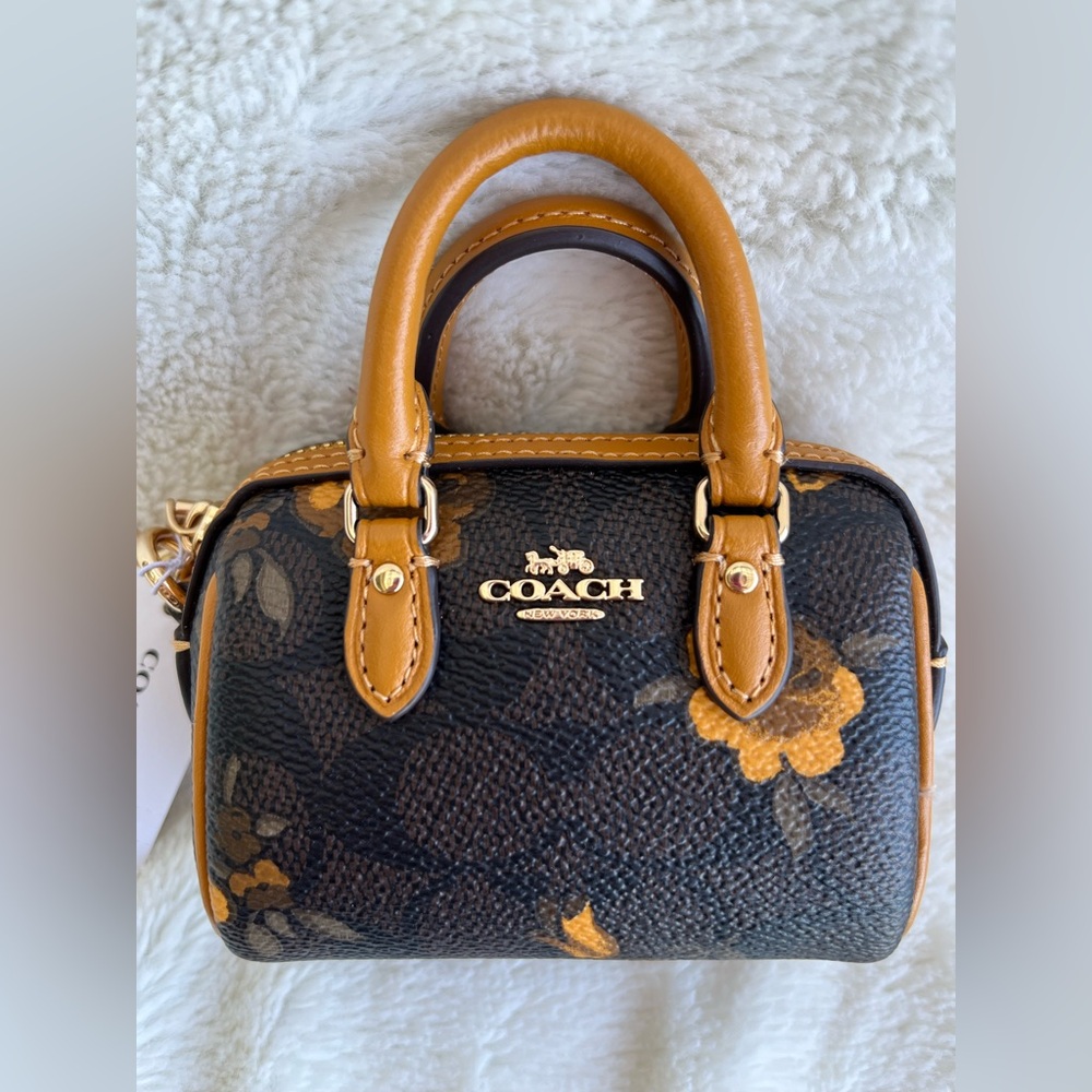 NWT Coach Mini Rowan Bag Charm with Signature Floral Print - Picture 2 of 11